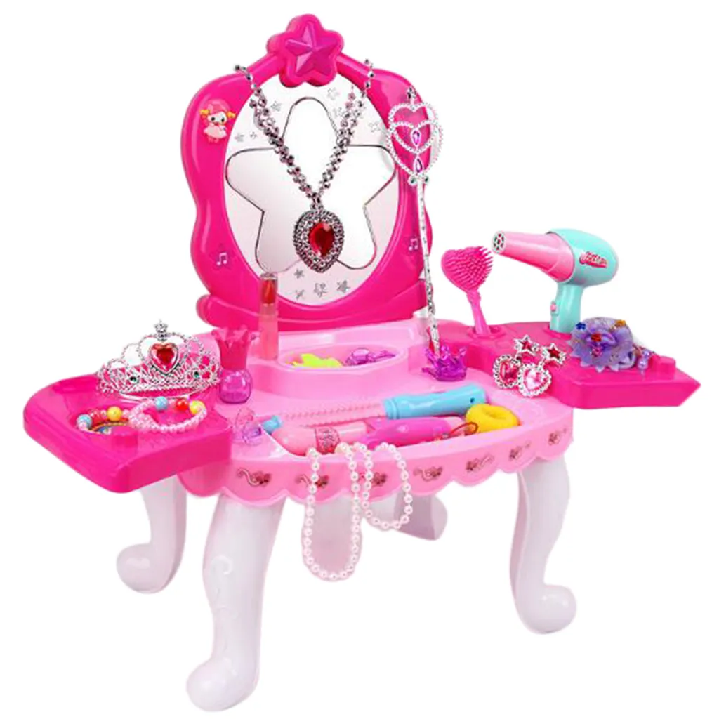 Kids Girls Role Play Set Dressing Table with Makeup Earrings Hair Clips Pretend Toys Xmas Gifts