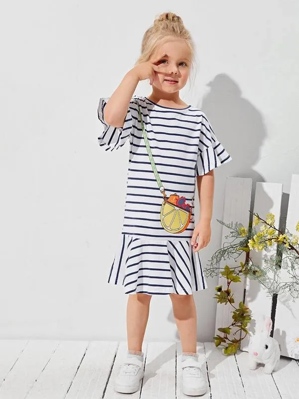 Toddler Girls Striped And Fruit Print Smock Dress SHE