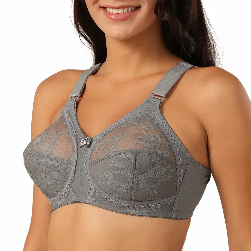 Kvinnors skönhet Floral Lace Bra Minimizer Full Figur Wireless Large Bosom Bra Plus Size 36 38 40 42 44 46 48 50 B C D DDE 201202