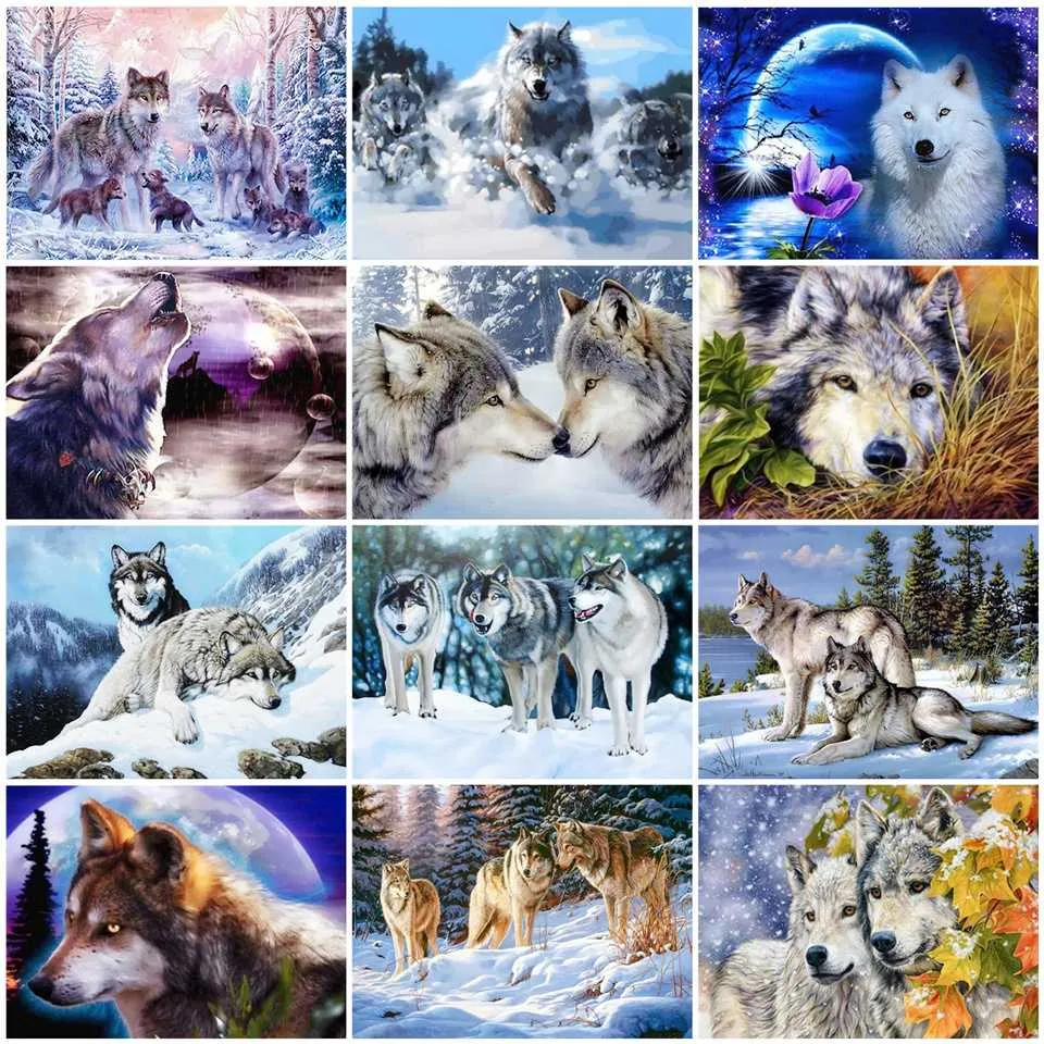 Pinturas AZQSD Kits Completos Diamante Bordado Lobos Mosaico 5D Cross Stitch Broca Pintura Animal DIY Home Decoração