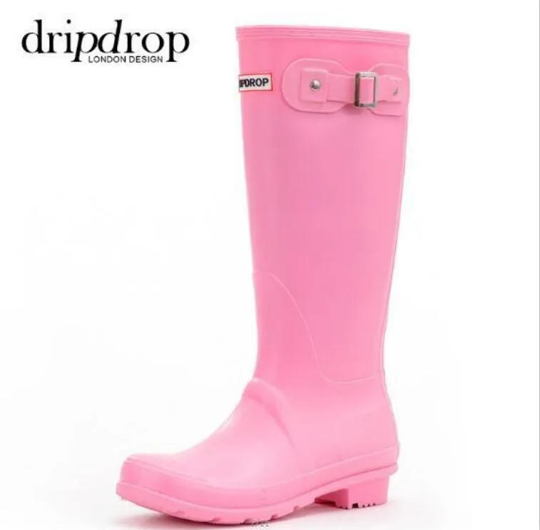 Женская водяная обувь матовый дождь сапоги водонепроницаемые ботинки колено высокий дождевой высотой 38см 02