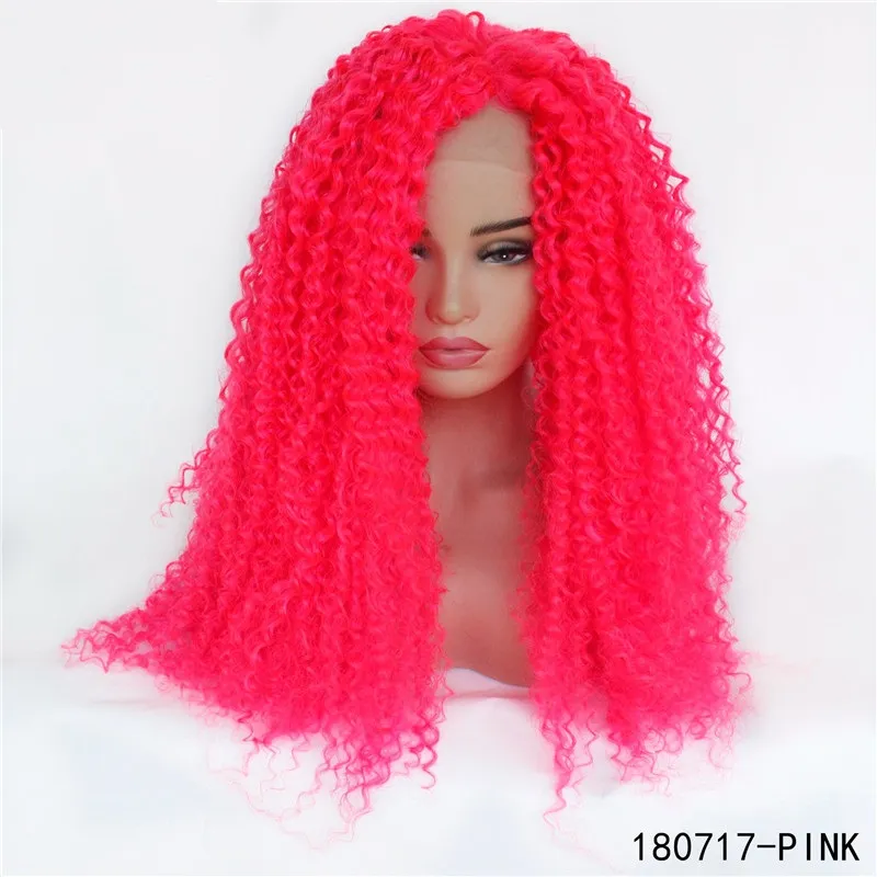 Afro verworrene lockige synthetische Perücke 14~26 Zoll Simulation Echthaar Lace Front Perücken 180717-PINK#