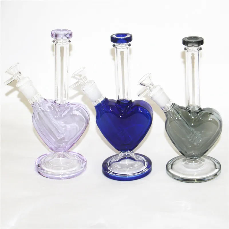 9 Inch Heart Shape Glass Dab Rig Bong Hookah Water Pipes 14mm Female Downstem love hearts bowl Hookahs Beaker Bongs Bowls Smoking Pipe