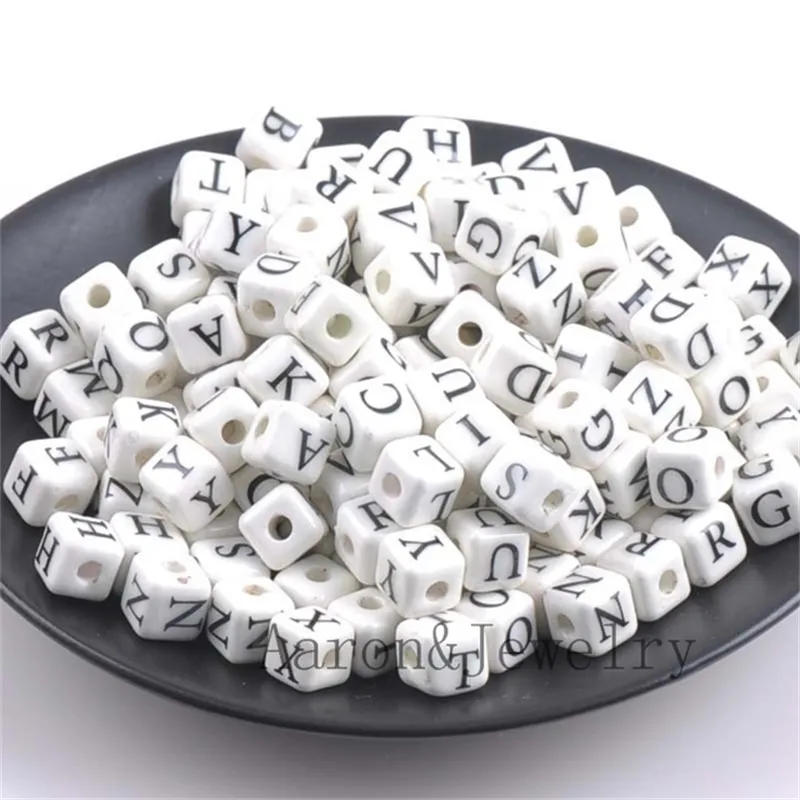 hot White Random Mixed Alphabet Cube Ceramic Letter Beads Fit Jewelry making 8mm 20pcs YKL0355 Y200730