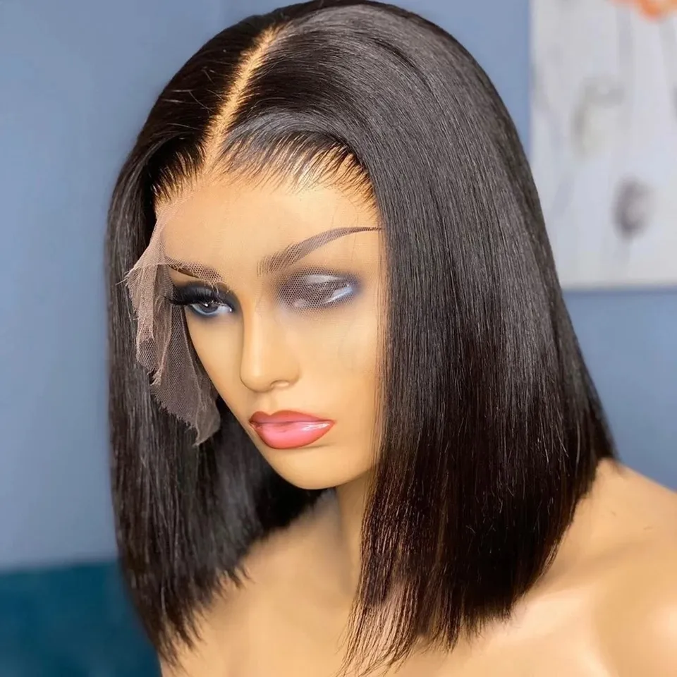 150% Remy Pre Plucked Bob Wigs 13x4 Spets Frontal Human Hair Wigs Bone Stright Pre-Pucked Short Bob Spets Front Wig Glueless Human Hair Cheap Perukar