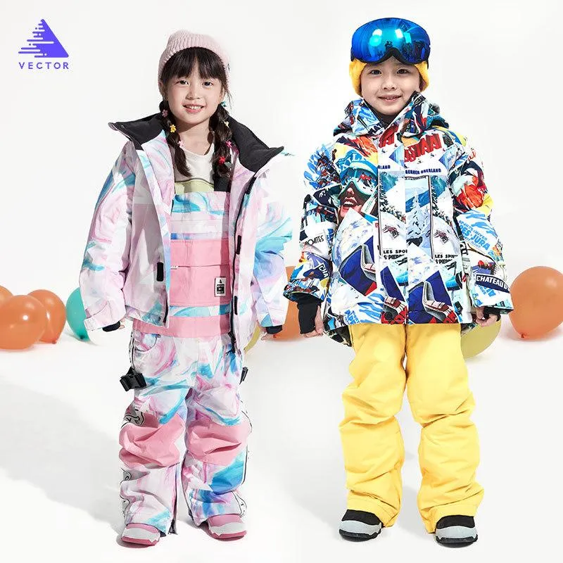 Children Windproof Waterproof Warm Boy Skiing Snowboarding Jacket Ski Sets Boys Winter Outdoor Ski Suit Snow Pants -20-30 degree