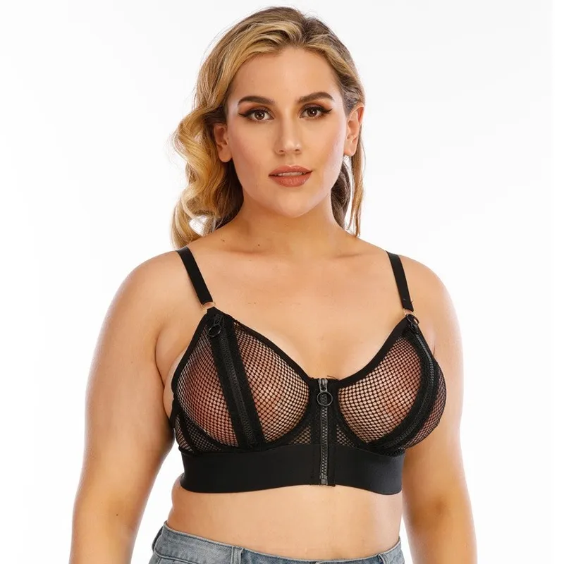 Sexy Zipper Transparent Erotic Lingerie Mesh Sheer Plus Size Cup C D  Underwire Push Up Bandage Bra Zip Open Nipple Underwear From 19 €