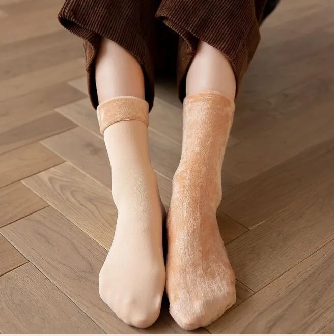 Hiver chaud en peluche thermique cheville chaussettes hiver élastique neige polaire doublé botte chaussettes sol bonneterie chaussettes femmes filles éponge serviette chaussette