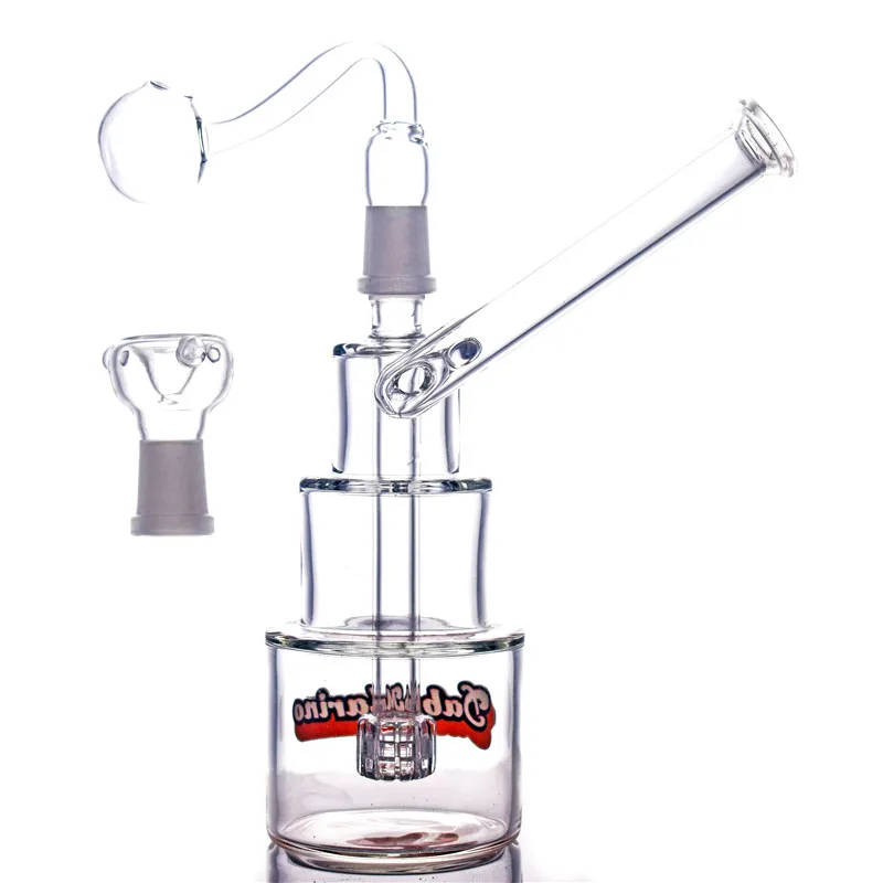 Two functions Glass oil burner Bong Recycler Oil Rig 8inch cake shape ash catcher bong inline matrix per with 14mm glass oil burner pipe