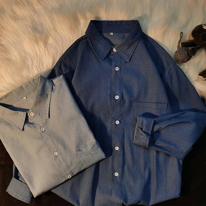 Men's Casual Shirts 2022 Fashion Denim Shirt Men Blue Button Down Brand Clothing Male Jean Blouse