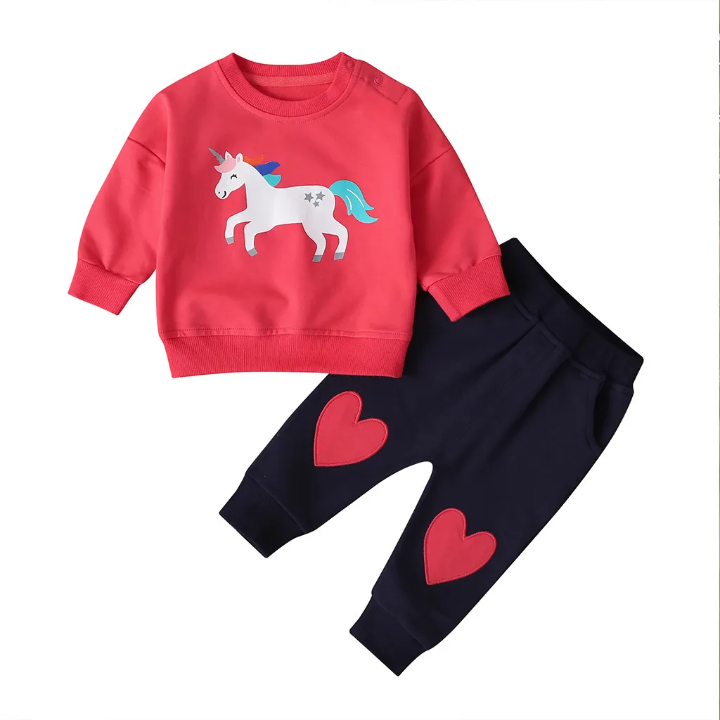 baby girl cartoon clothes unicorn long sleeve Sweater+pants newborn 2 pieces clothing set cute new born outfit 2020 0-24 month
