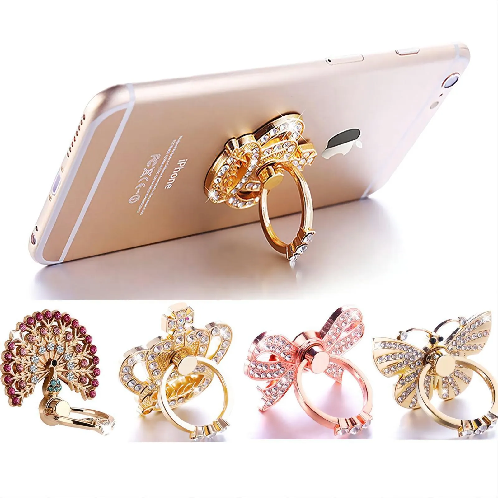 Diamond Bling Metal Finger Ring Houder 360 Graden Mobiele Telefoon Stand Bracket Universal voor iPhone 12 Samsung Huawei Xiaomi LG Moto Cellphone