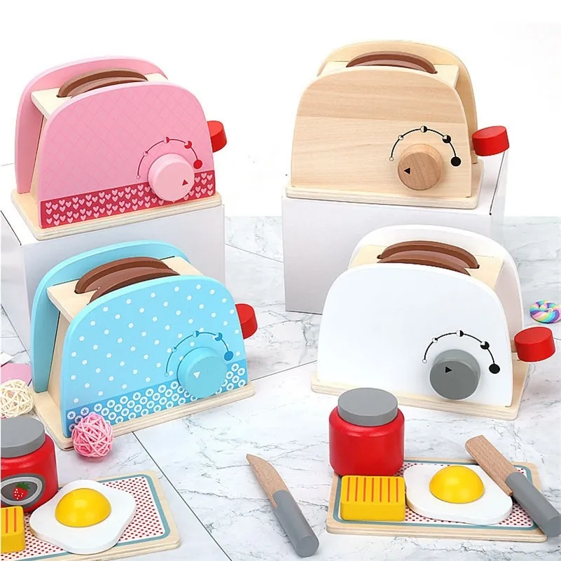 Kids Wooden Pretend Play Sets Simulation Toasters Bread Maker Coffee Machine Kit Game Wood Mixer Kitchen Role Toy Kids Gifts LJ201009