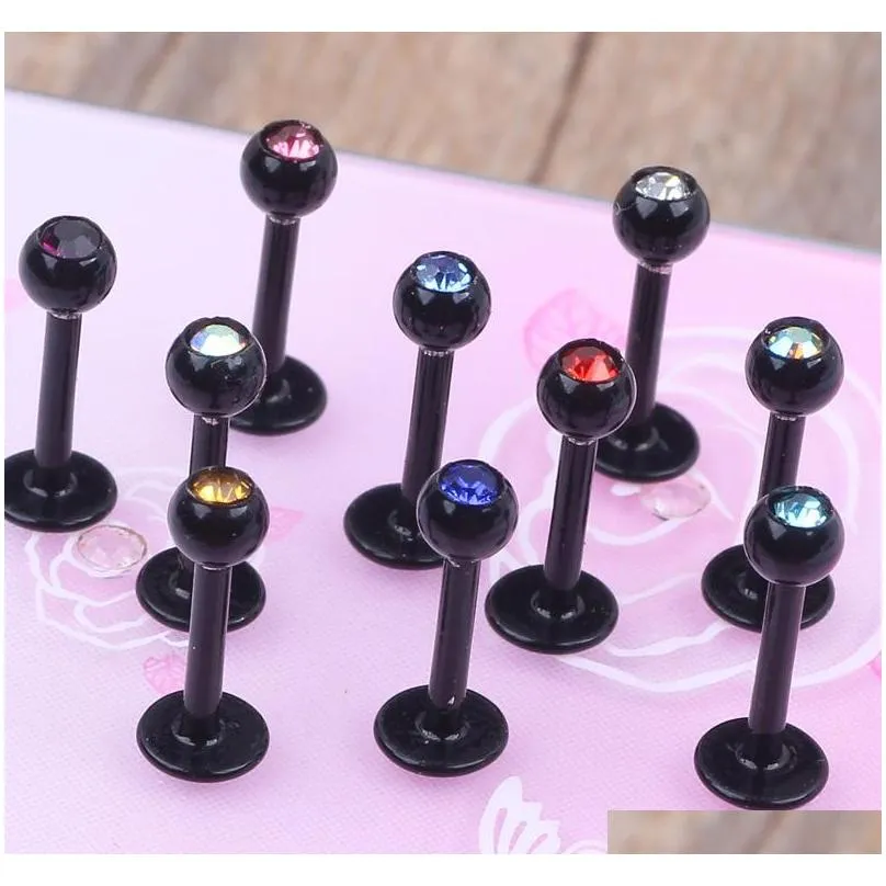 16 ga labret with five-gem balls lip ring labret ring body jewelry mixing colors