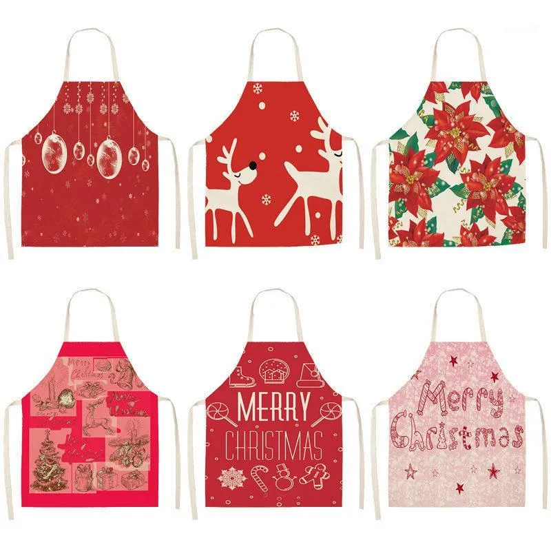 1 pièces tablier de noël rouge coton lin chasuble décor de noël pendentif adulte bavoirs 53*65cm maison cuisine accessoires de cuisine CM10051