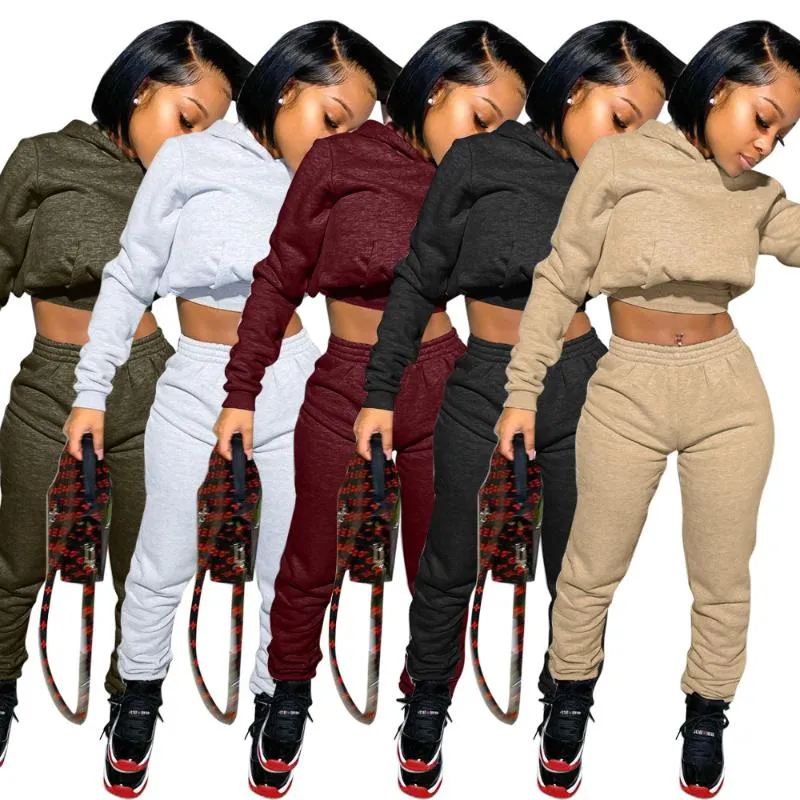 Sweatpants Womens Joggers Set Plain Logo 2 Piece Crop Top Tracksuit Sets Women Sweat Pants Set Fall Two Piece Jogger with Hoodie