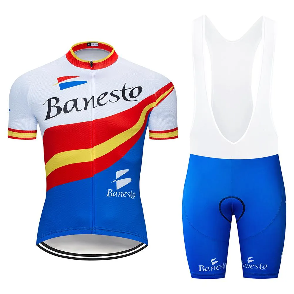 2020 Team Banesto Pro Cykel Jersey 19D Gel Bike Shorts Suit MTB Ropa Ciclismo Mens Sommar Cykling Maillot Culotte Kläder