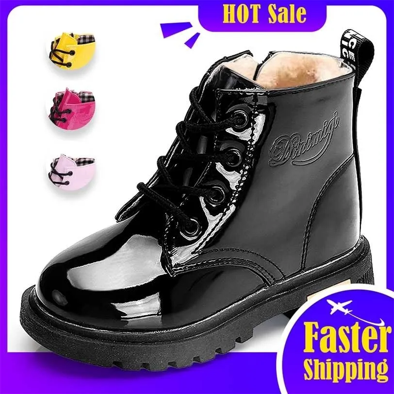 Boots For Children Size 21 35 Martin Girl PU Leather Waterproof Winter Kids Snow Shoes Girls Rubber 211227 From 50 88 DHgate
