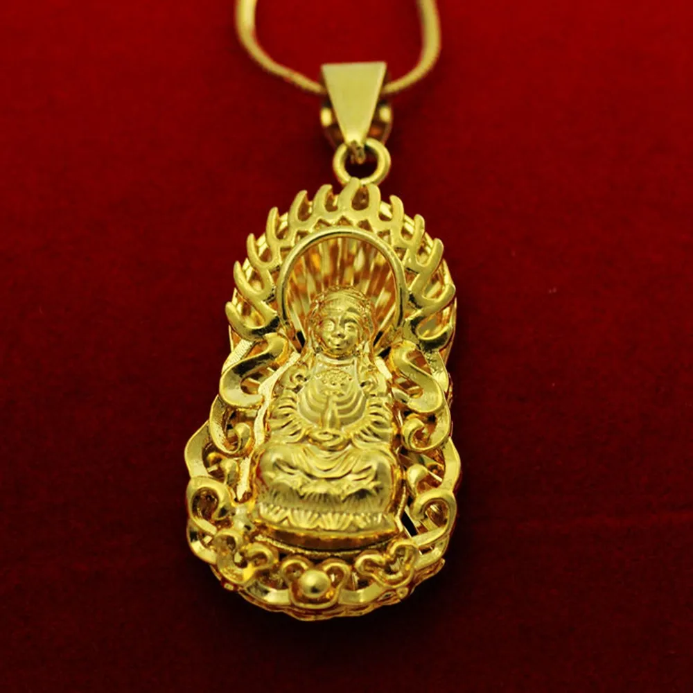 Vintage Bouddhiste Croyances Collier 18k Or Jaune Rempli Bouddha Pendentif Collier Chaîne Hommes Femmes