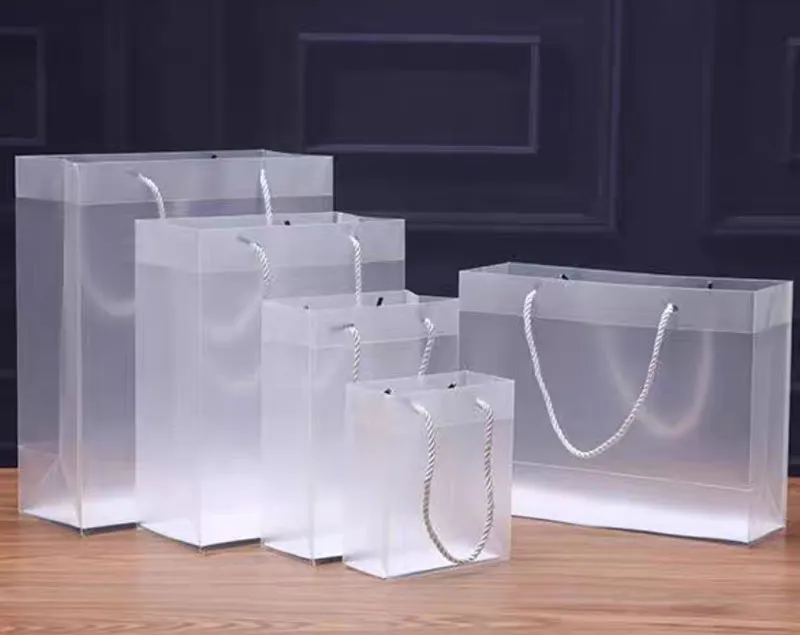 Frosted PVC plastic gift bags with handles waterproof transparent bag clear handbag party favors Pouch custom logo