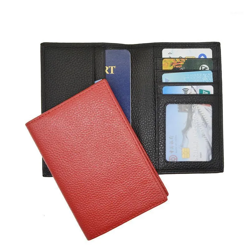 Korthållare Cowhide Leather Passport Holder Composite Real Skin Soft Candy Color Cover för fodralet med flygbiljett Wallet1