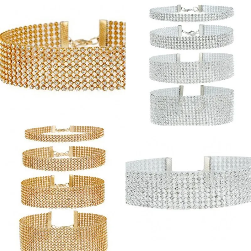 Fascicular Neck Rhinestone Necklace Fashion Men Women Choker Jewelry Alloy Multi Storey Full Drill Chain Popular 4 8dy F2B
