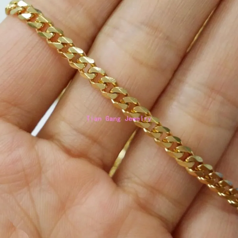 High Polishing Gold Tone 3mm 316L Rostfritt stål Curb Cuban Chain Halsband Mode halsband Kvinnor Mäns 16 "-40"