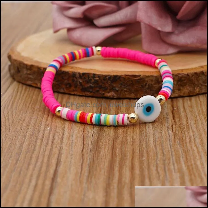 Turkish Evil Eye Charm Bracelet Femme Greek Eyes Bracelets For Women Vintage Beaded Bangle Polymer Clay Heishi Disc Beads Pulseras Boho Bijoux