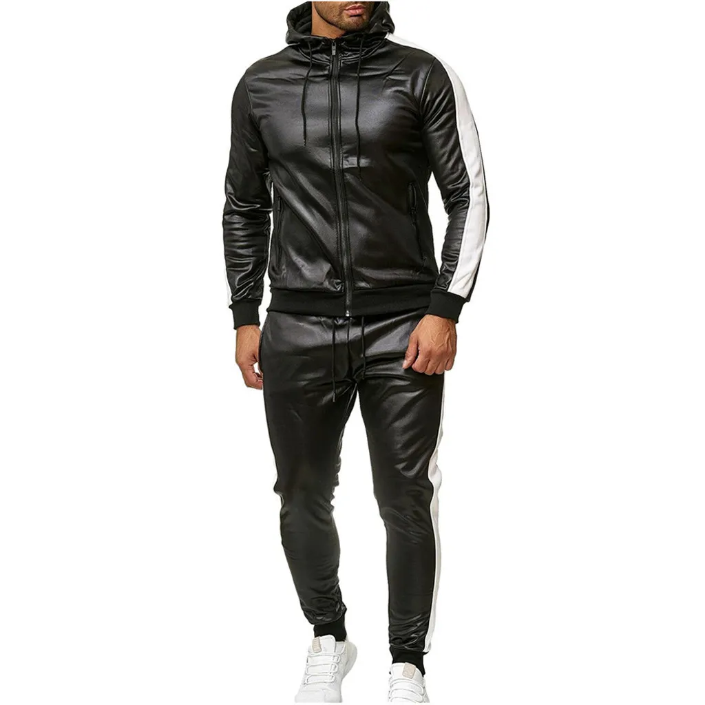 Chandal Hombres Men 2 Piece Set Leather Tracksuit Sets Autumn Spring Hoodie Men s Brand Clothing Slim Fit Workout Track 201109