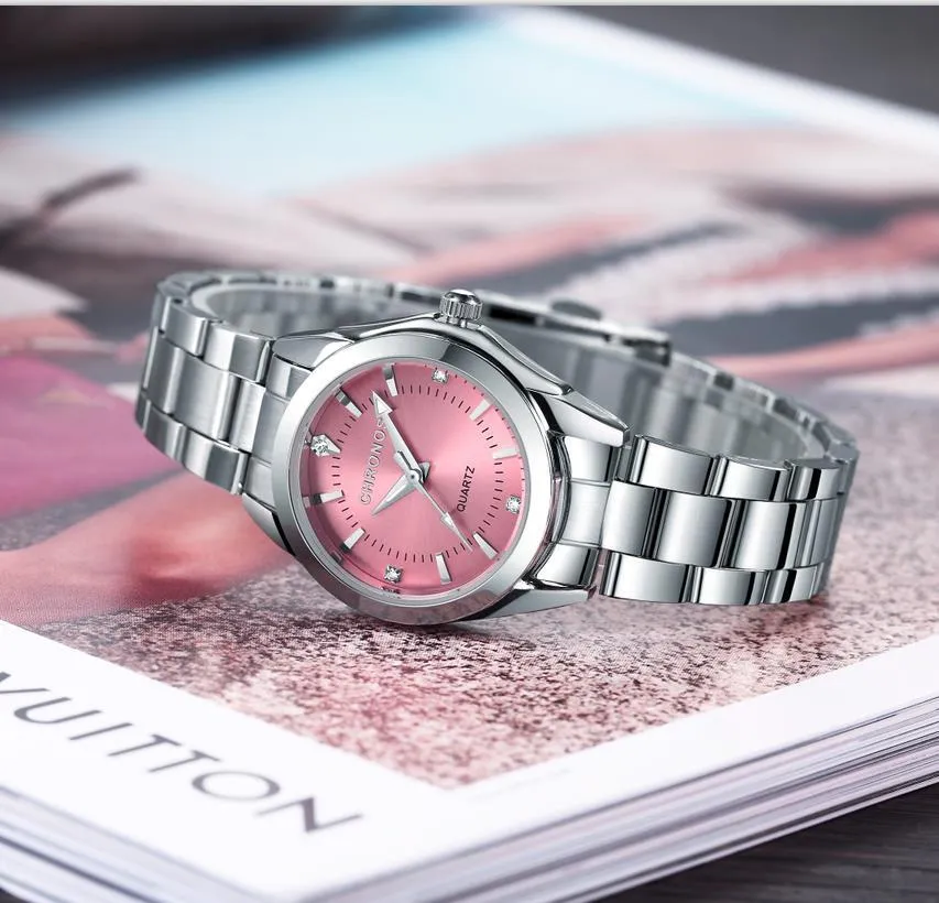 Women’s Rhinestone Stainless Steel Quartz Watch Women Quartz Watches Wrist Strap Round Watch Artificial  main image 3