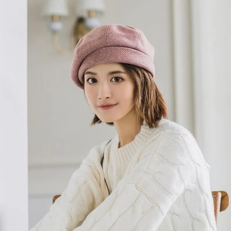 New Elegant Artist Beret Hat For Women Female Winter Stylish Plaid Wool Berets Painter Octagonal Hats Warmer Caps