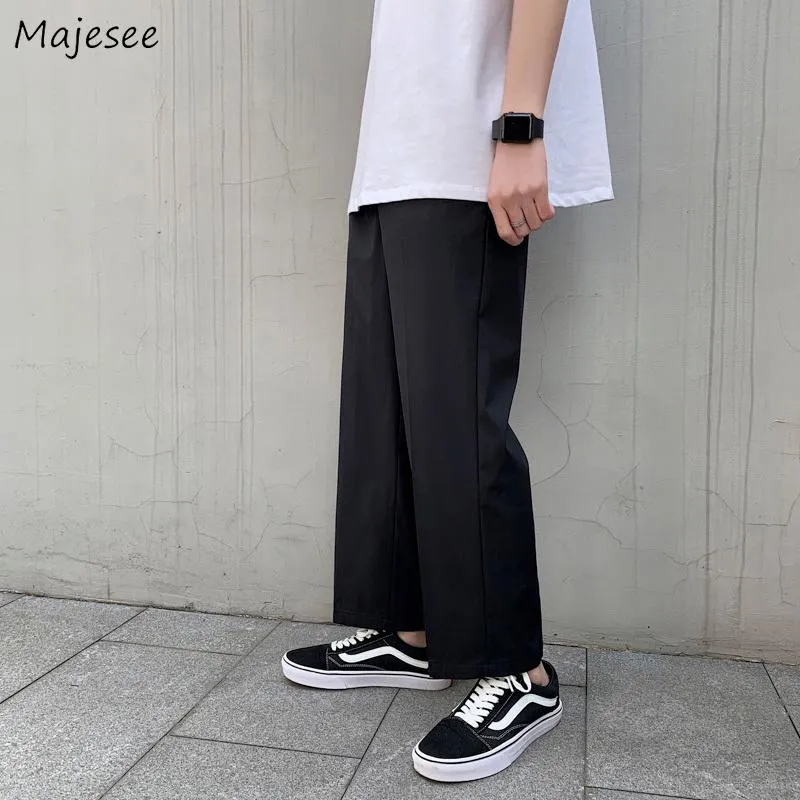 Pants Men Black Ankle-length Simple Summer Baggy 2XL All-match Daily Retro Korean Style Teens Harajuku Streetwear Wide Leg Pant