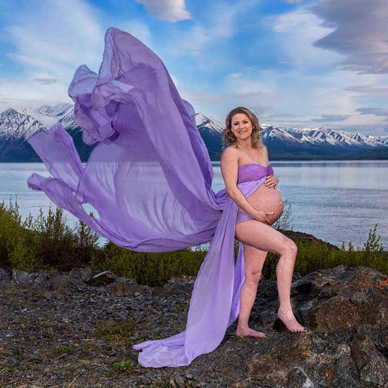Chiffon di pizzo maternità sparare puntelli fotografici abiti spacco anteriore lungo abito fotografico gravidanza donne incinte abiti da festa 2020 G220309