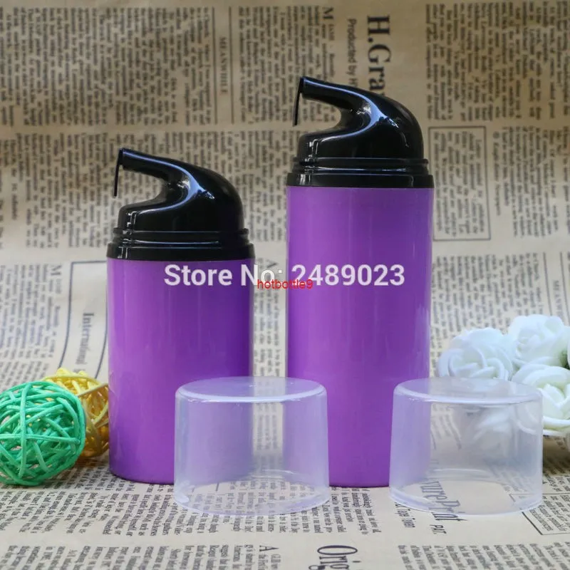 Bouteille sans air violette à capuchon transparent avec tête noire bouteilles en plastique vides emballage contenants cosmétiques 10 pcs/lot 50 ml 80 ml commande pls