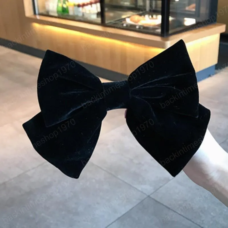 New fashion Autumn winter velvet cloth spring clip Solid color big bow hairpin Barrettes Women girls hair accessoriesr Headwear