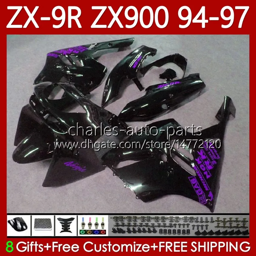 OEM кузов для Kawasaki Ninja ZX-9R ZX 9R 9 R 900 CC ZX-900 1994-1997 Bodys 100NO.156 ZX9 R ZX900 ZX900C Gloss Purple 1994 1995 1996 1997 900CC ZX9R 94 95 96 97