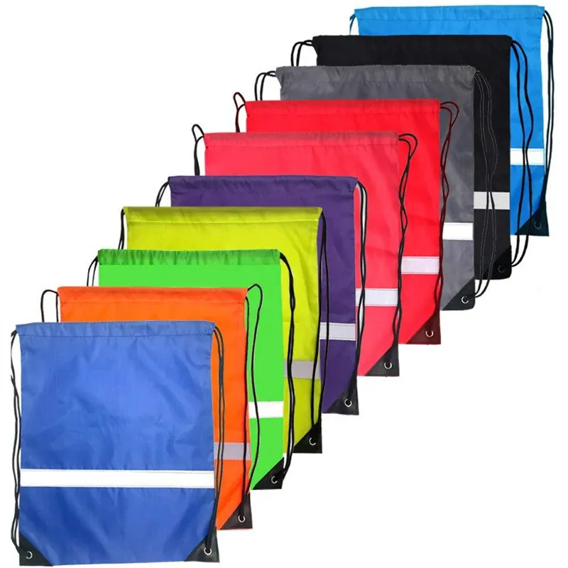 Sport Drawstring Backpack Bag Beach Swimming Backpacks with Reflective Strip Safe in Night