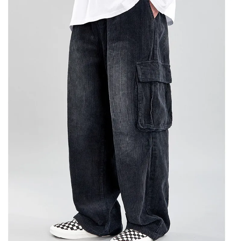 Printemps hommes décontracté velours côtelé Cargo pantalon hommes pantalons coupe ample salopette pantalon avec poches hommes Hip Hop pantalon grande taille M-2XL265s