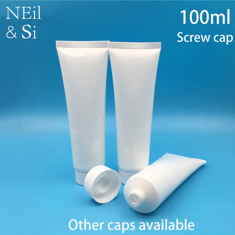 Branco 100g de plástico macio Bottle 100ml Cosmetic Facial Cleanser Creme para as Mãos Squeeze tubo Shampoo Loção Garrafas frete grátis