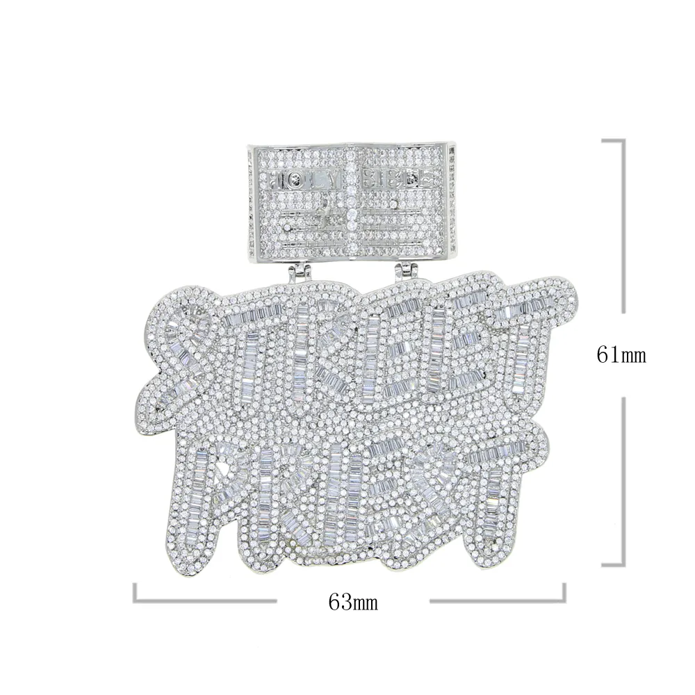 New Iced out Nuovi stili ciondolo hip hop lettera street pkiest con collana punk piena di zirconi cubici pavimentati con gioielli in argento placcato oro grande e pesante all'ingrosso