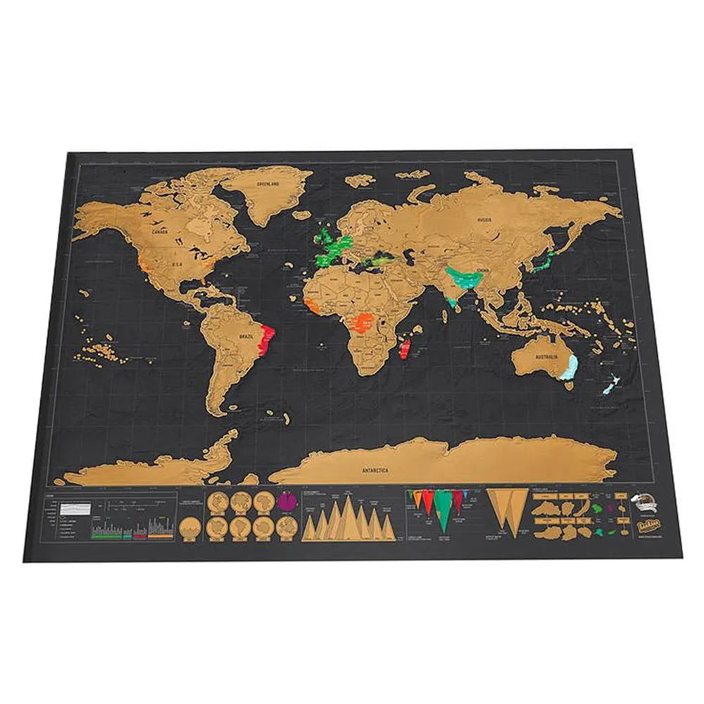 Estatuetas de luxo com mapa-múndi preto apagável, arranhões de viagem personalizados para quarto, decoração de casa, adesivos de parede