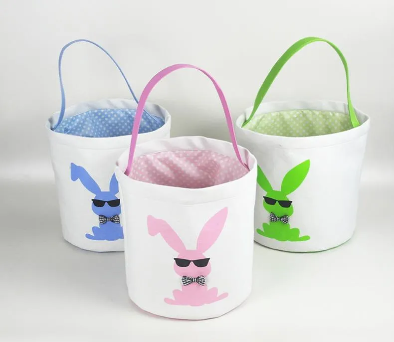 Happy Easter Burlap Bunny Ears Handbag Canvas Rabbit Basket Cute Candy Bucket for Holiday Kids Gifts SN5086