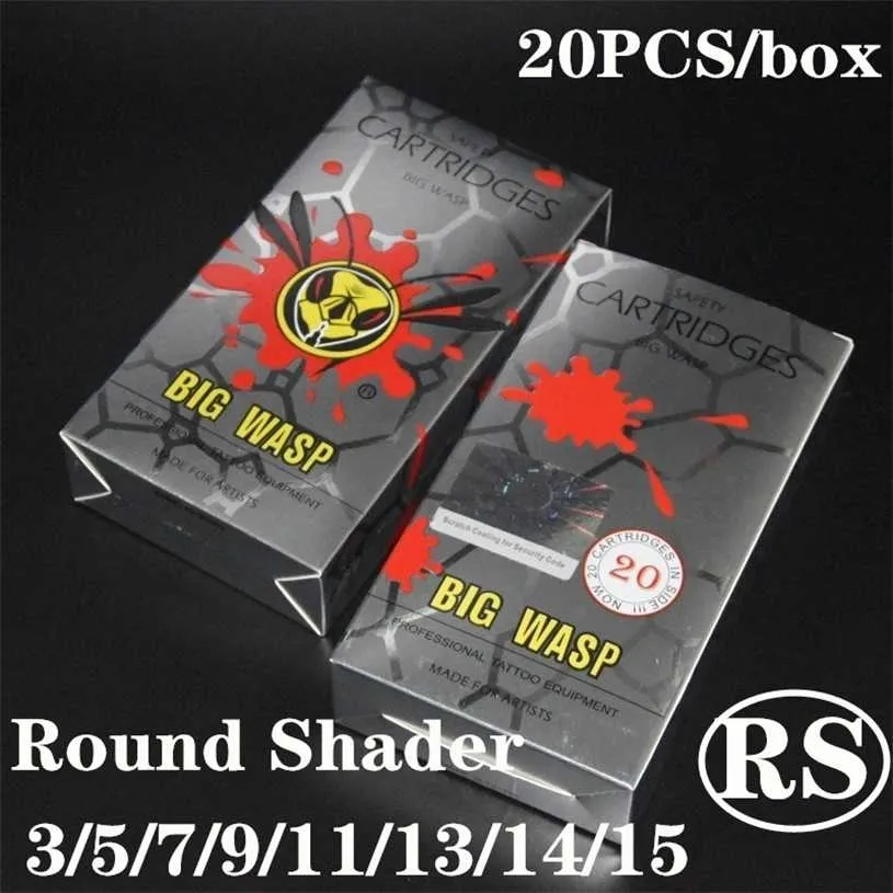BIGWASP Standard cartouche de tatouage aiguille ronde Shader #10 #12 0.m 0.35mm 1003RS 1203RS 1005RS 1205RS 20 pièces/boîte 211229