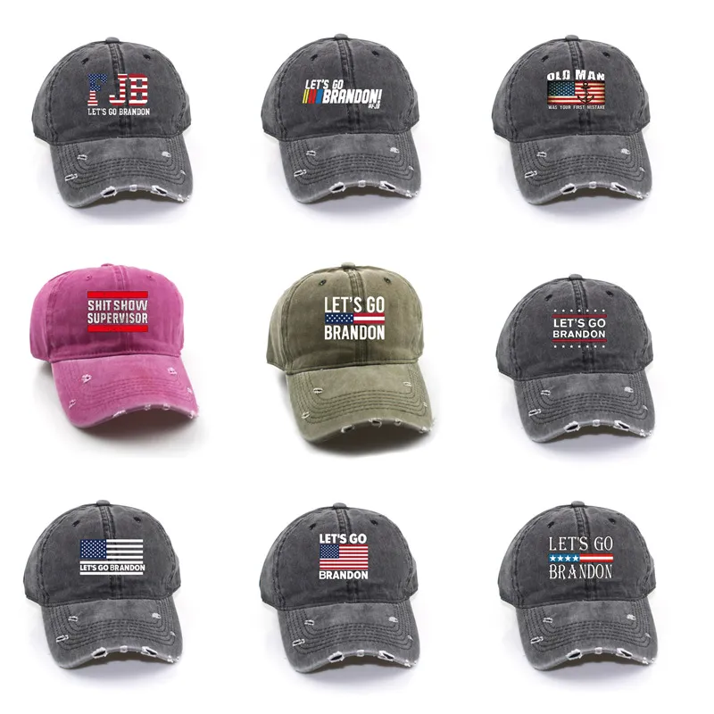 LET`S GO BRANDON Washed Printed Baseball Hat Spring Summer Autumn Winter Cap Trump 2024 Prank Biden Washed Cotton Caps