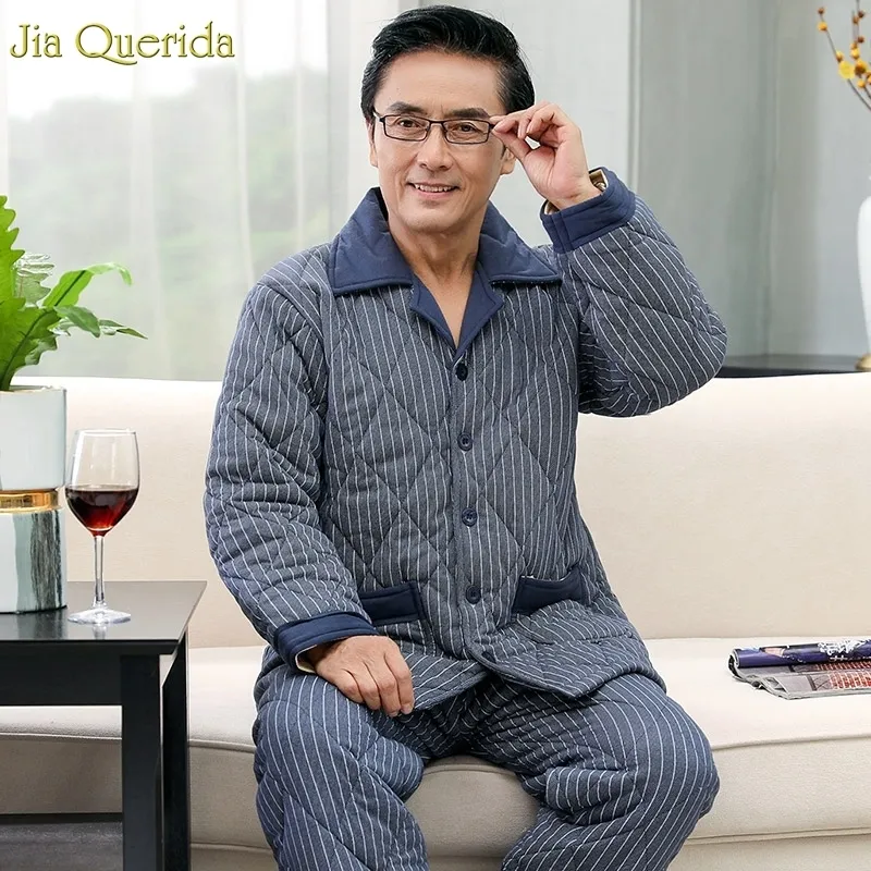Plus Size Chinese Cotton Winter Pajama Set With Lapel