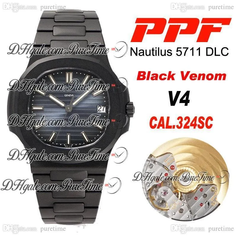 NY PPF 5711 324SC 324CS Automatisk herr Titta på svart Venom DLC D-Blue Texture Dial Rostfritt stål Armband 40mm Edition PTPP 303H