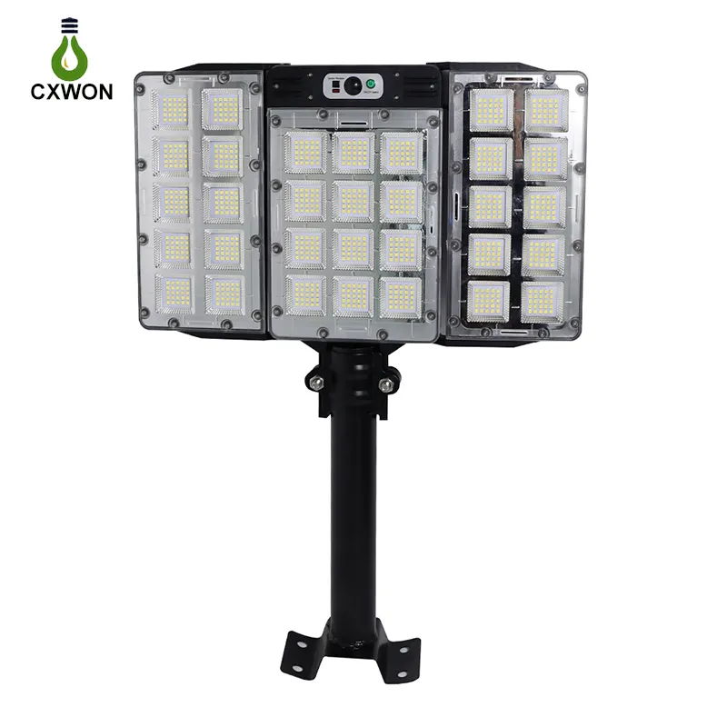 Lampione stradale solare Sensore di movimento per esterni 3 pannelli solari 360° regolabile IP65 Impermeabile 3 modalità 2835SMD Alta luminosità Area illuminata più ampia