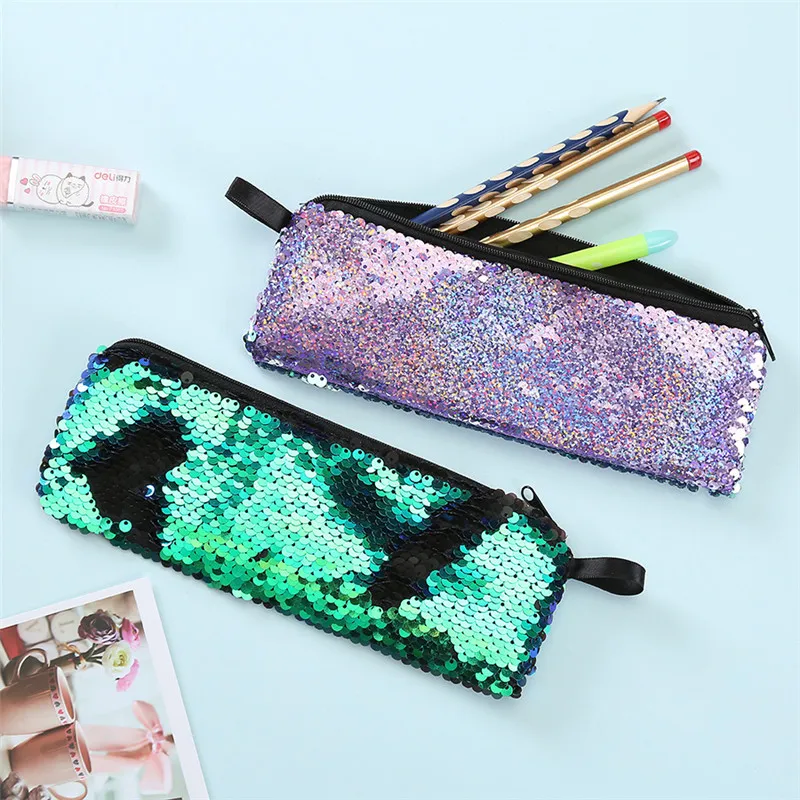 Mermaid Sequins Makeup Pouch For Women Cute Pencil Case For Student Zipper Clutch Handbag Cosmetic Storage Bag Coin Bags LLS510