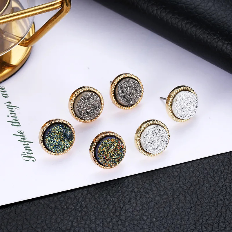 Heiße 9 Farben Einfache Druzy Stein Ohrstecker Für Damen Runde Harz Gold Ohrringe Frauen Modeschmuck In Groß