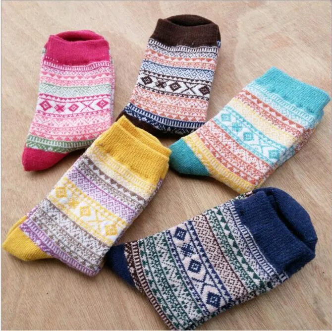 Wol Sokken Winter Dames Warme Sokken Mode Kleurrijke Dikke Sokken Dames Meisjes Zachte Wool Casual National Style Soft Sock